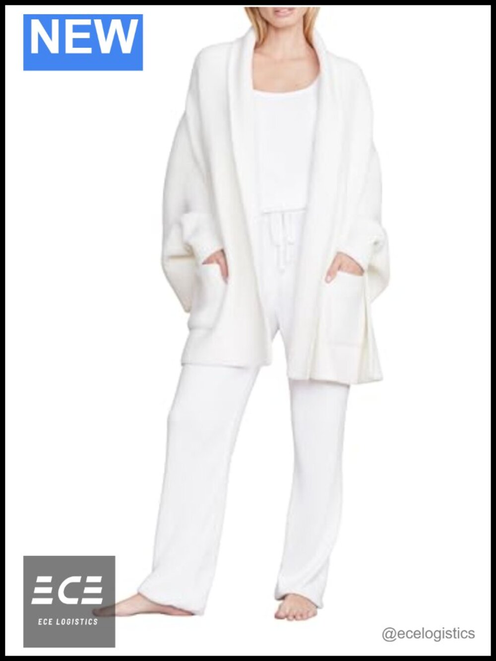 CozyChic Blanket Wrap Ribbed Cuffs Patch Pocket Polyester Knit